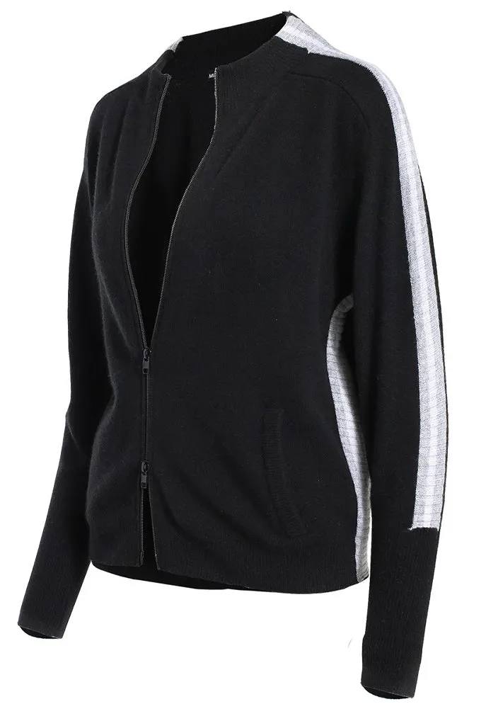 Minnie Rose Cashmere Sport Rib Stripe Track Zip Jacket