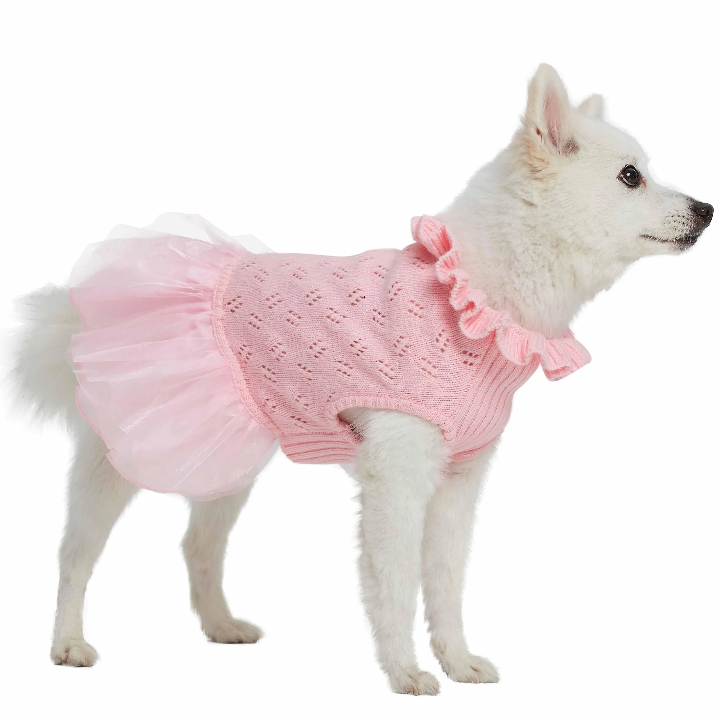 My Cutie Princess Ruffle Collar Dog Sweater Dress