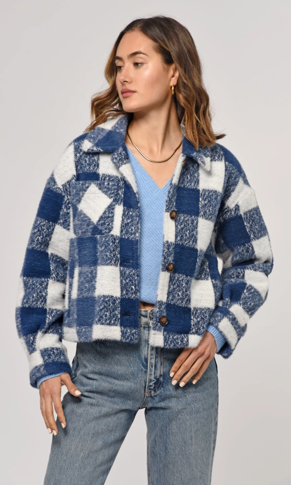 Nate Large Check Cozy Cropped Jacket