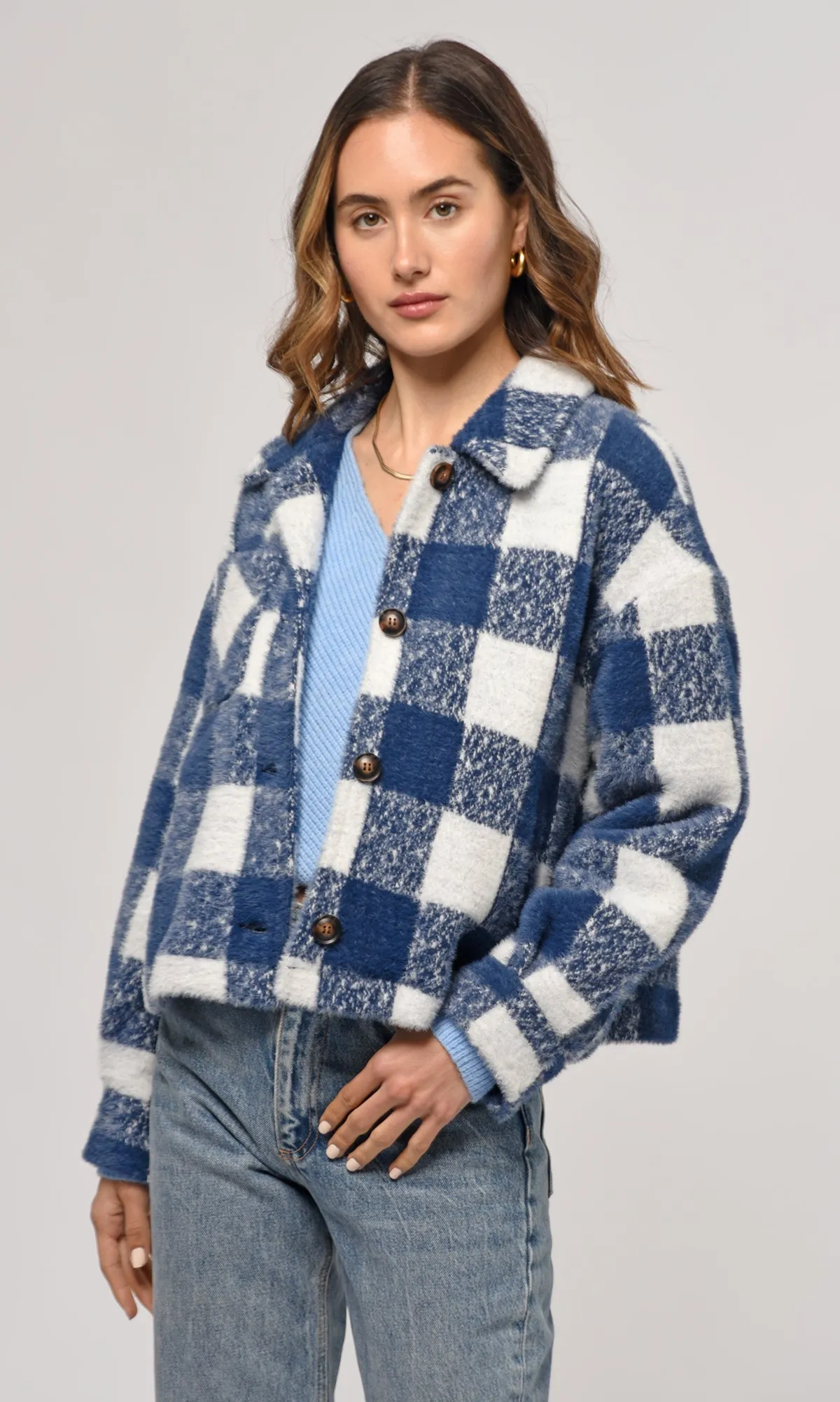 Nate Large Check Cozy Cropped Jacket