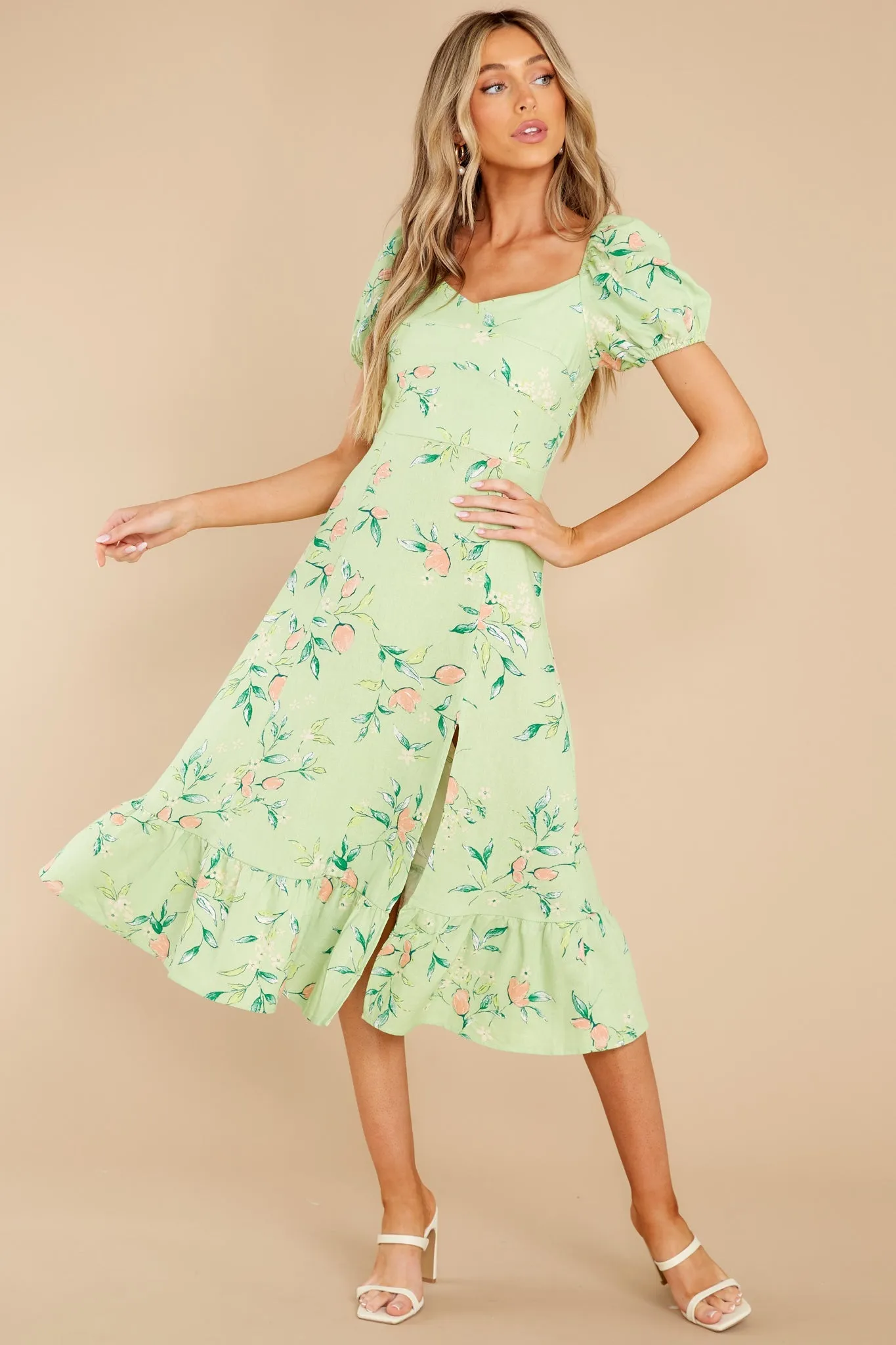 Oh So Fresh Pastel Green Floral Print Midi Dress