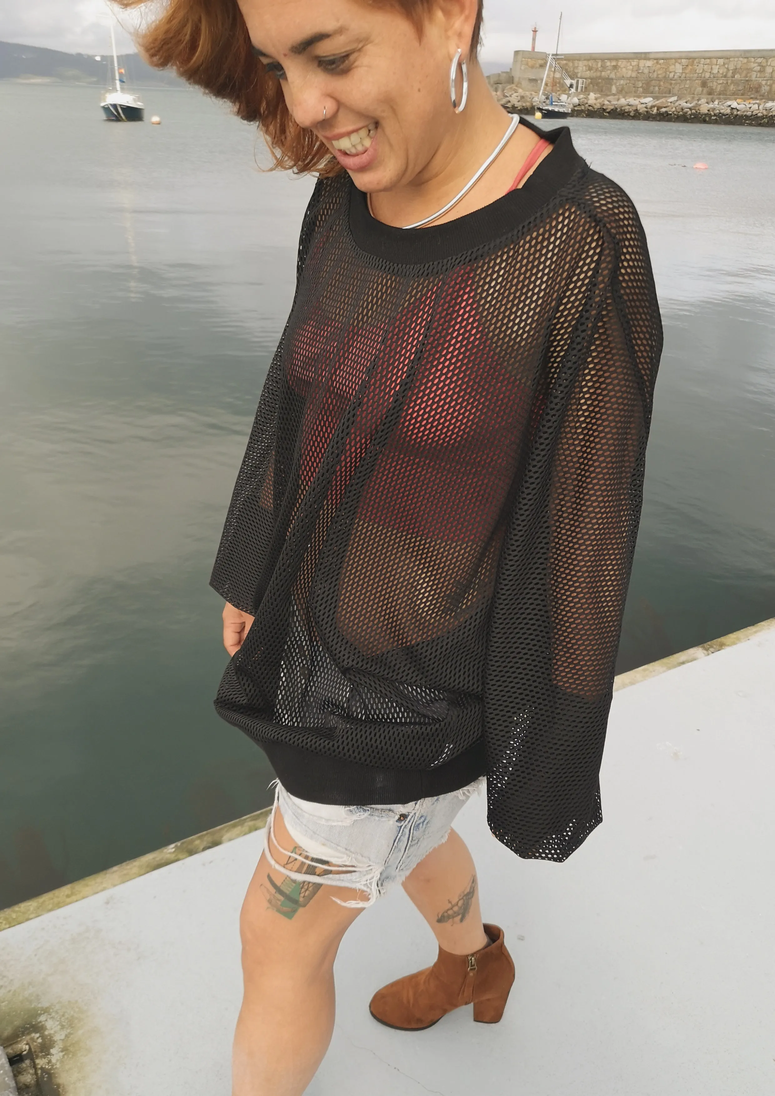 OVERSIZED SUMMER SWEATER - AIRY MESH black