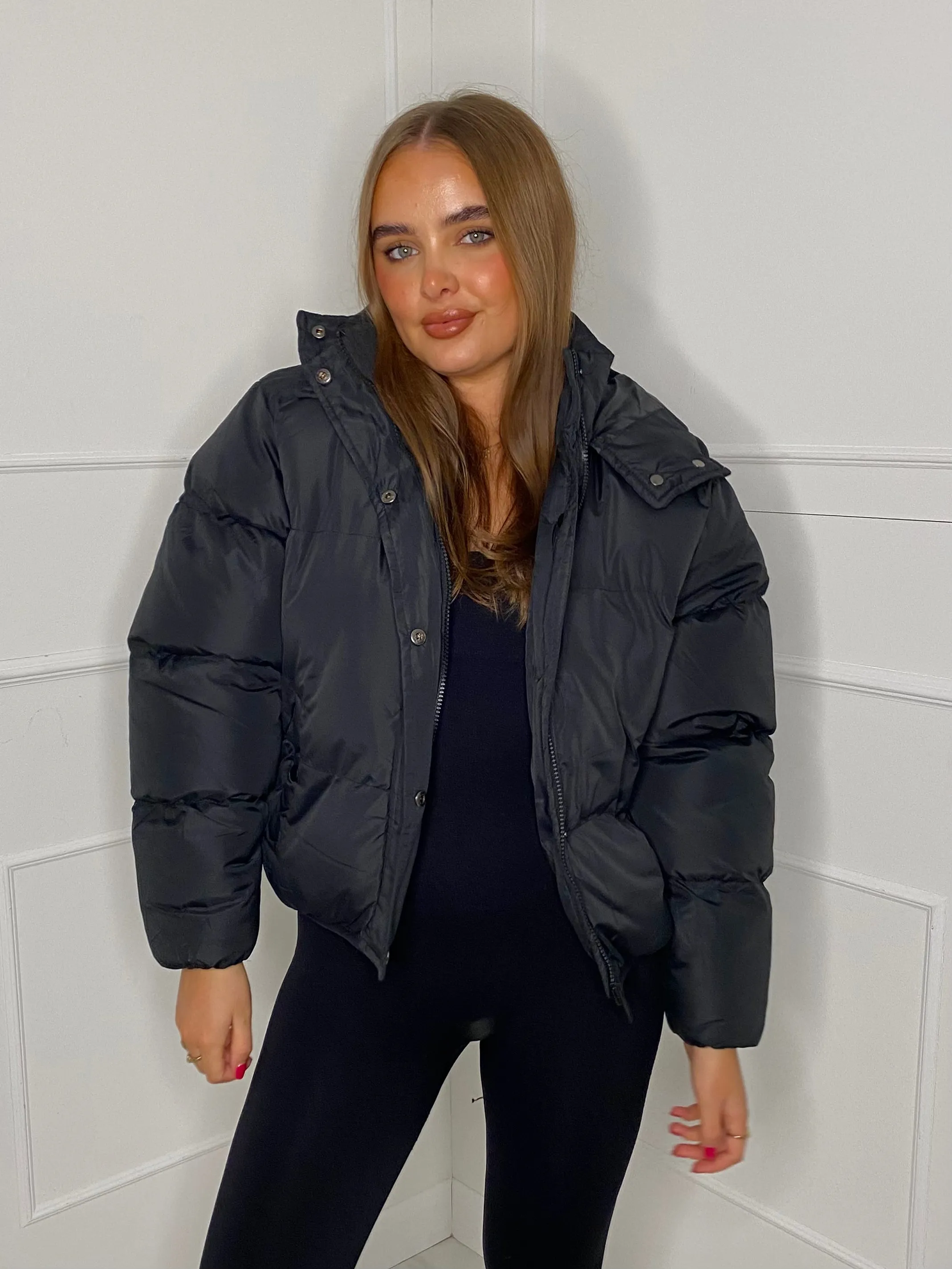 Padded Oversized Puffer Coat - Black