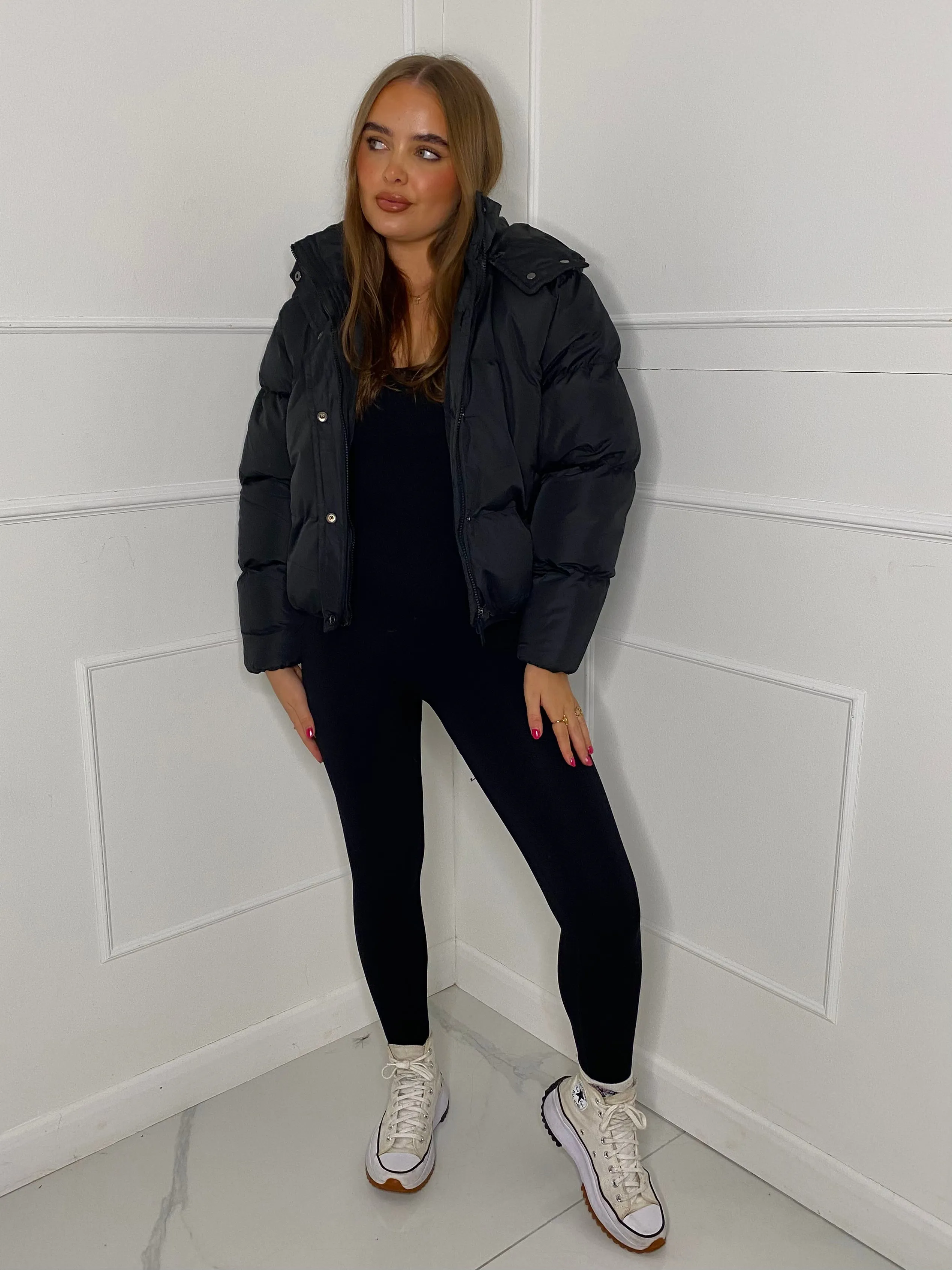 Padded Oversized Puffer Coat - Black