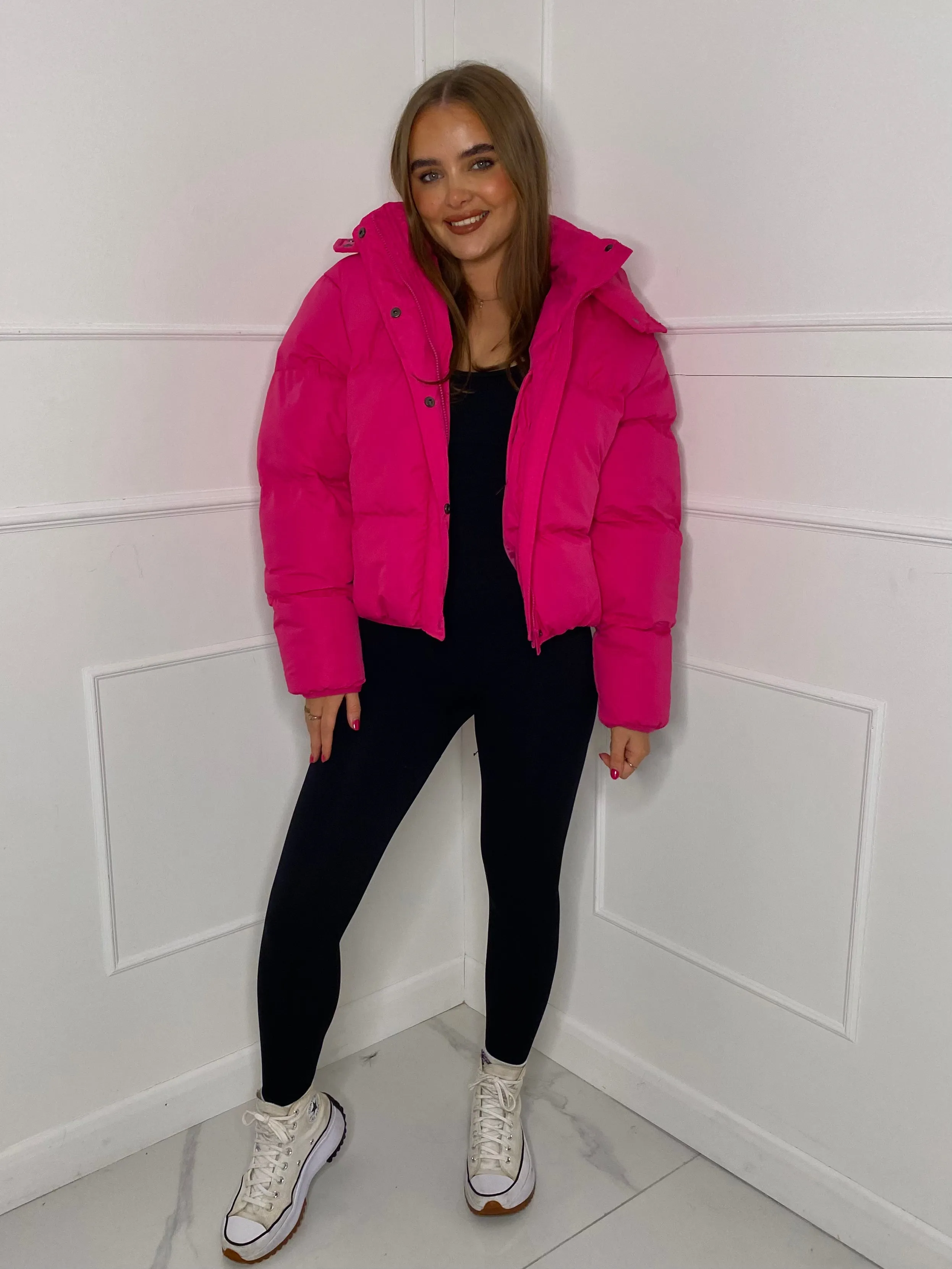 Padded Oversized Puffer Coat - Hot Pink