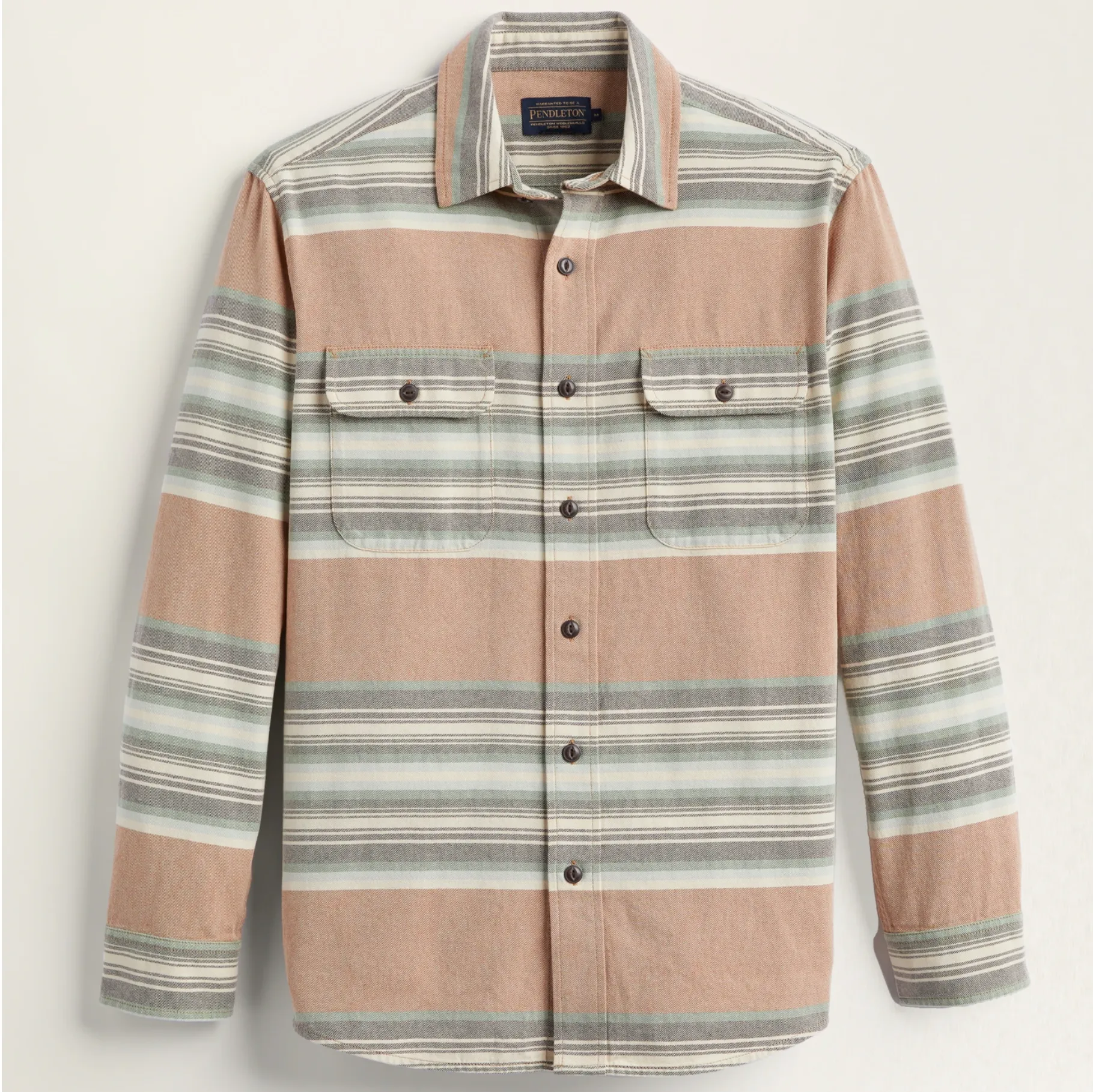 PENDLETON MEN'S STRIPED BEACH SHACK COTTON SHIRT- MOCHA