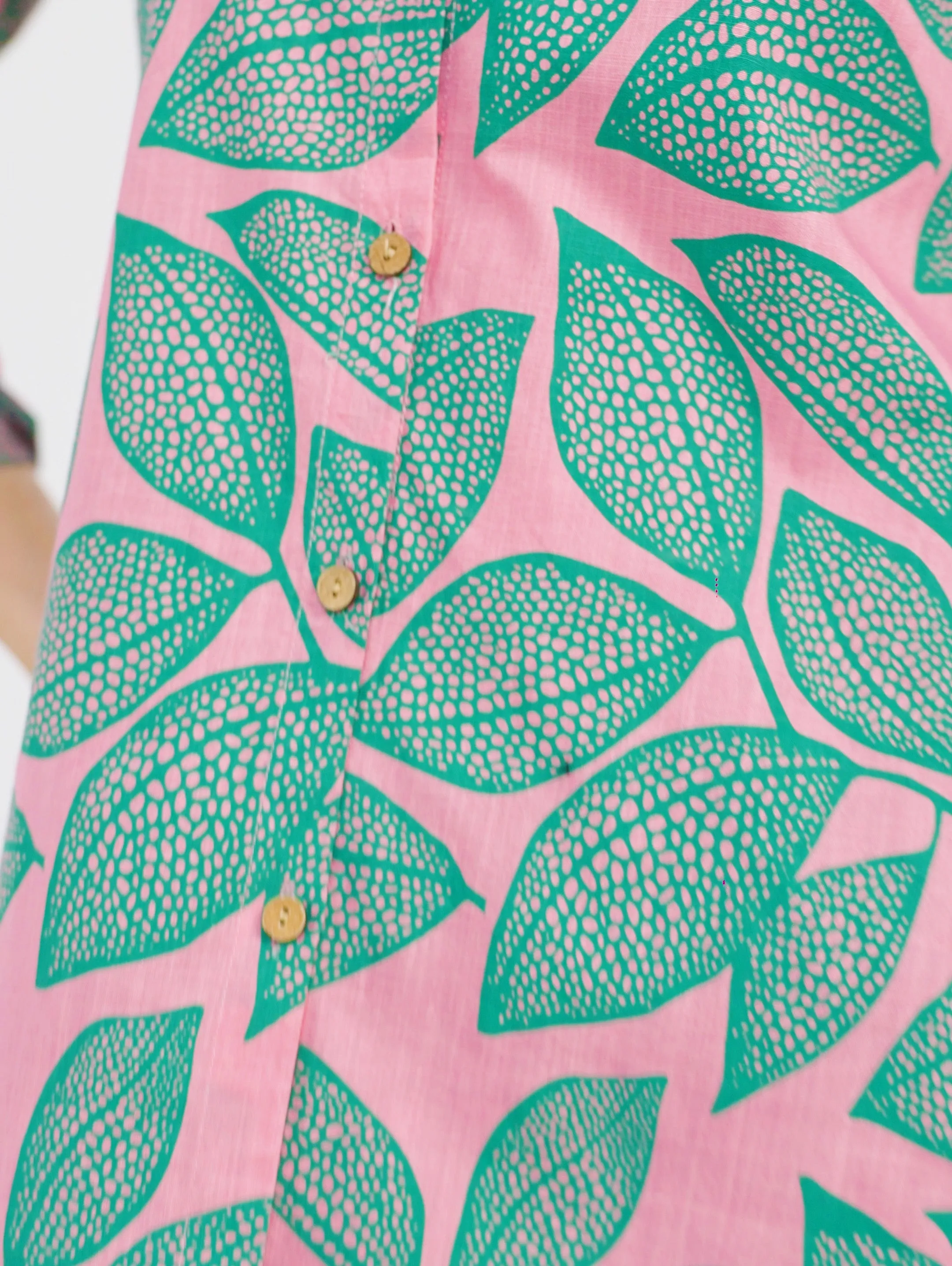 Pink Leafy V Neck Printed Shirt