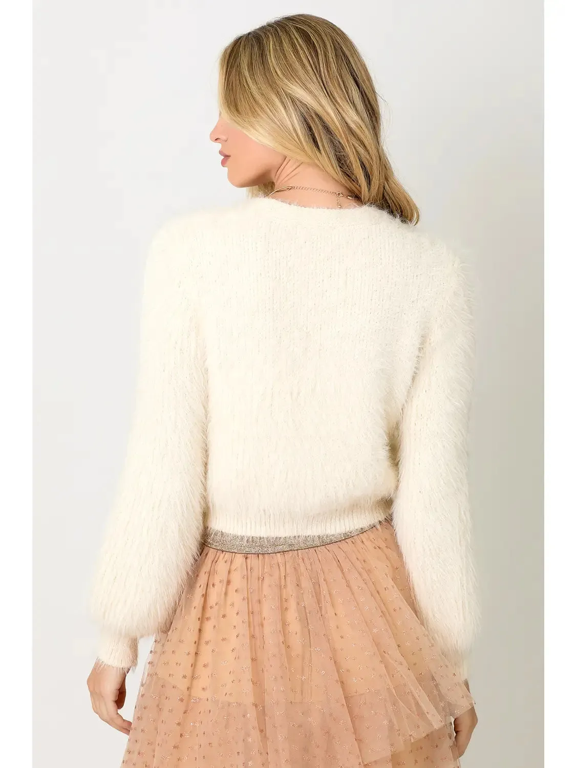 Puff Sleeve Fuzzy Cardigan