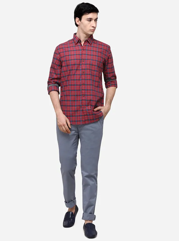 Red Smart Fit Checked Casual Shirt | Greenfibre