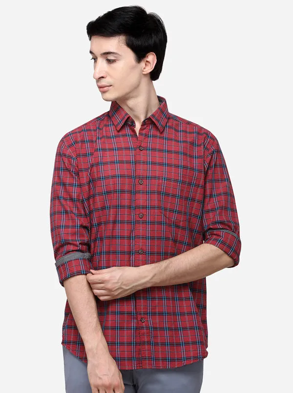 Red Smart Fit Checked Casual Shirt | Greenfibre