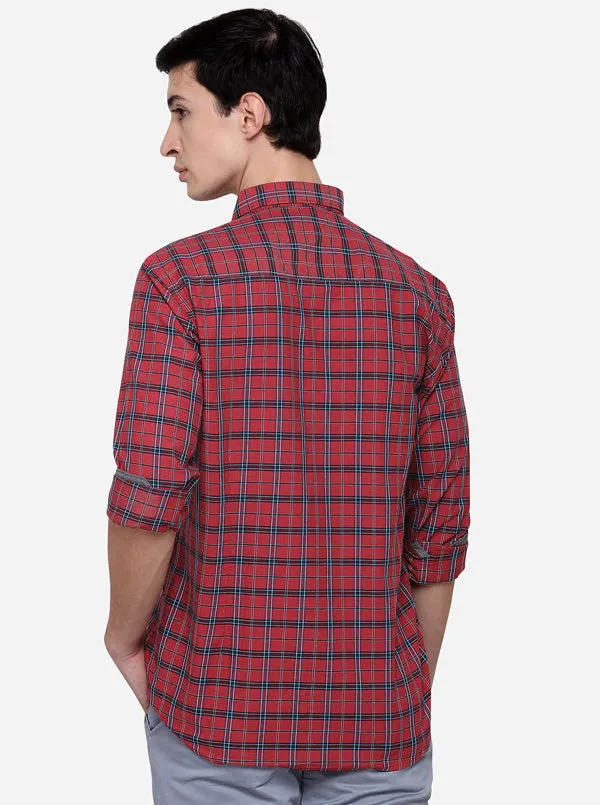 Red Smart Fit Checked Casual Shirt | Greenfibre