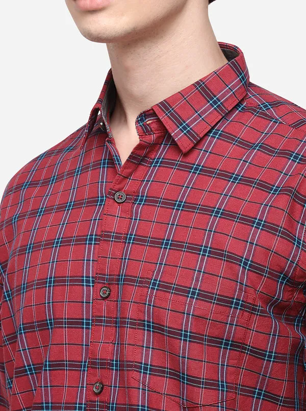 Red Smart Fit Checked Casual Shirt | Greenfibre