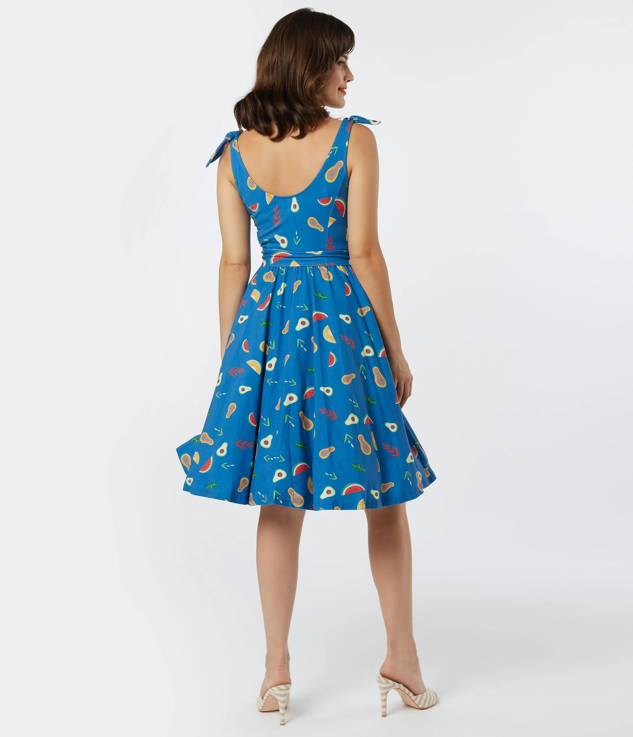 Retro Style Blue Fruit Print Bri Swing Dress