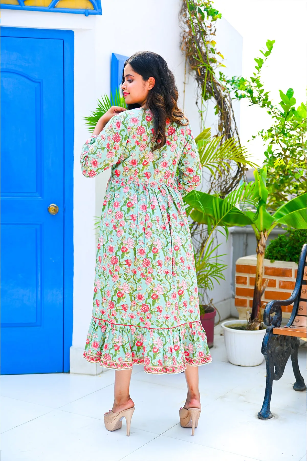 Sage Pure Cotton Flared Dress