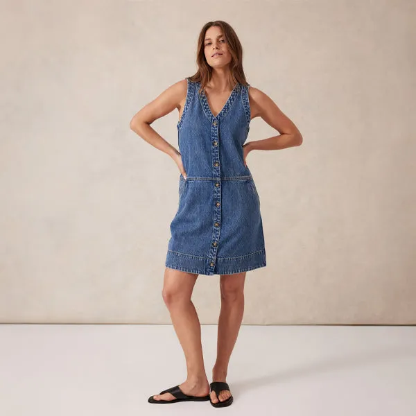 Side Pocket Mini Shift Dress - Fresh Indigo