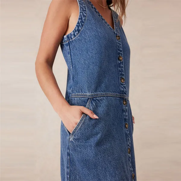 Side Pocket Mini Shift Dress - Fresh Indigo