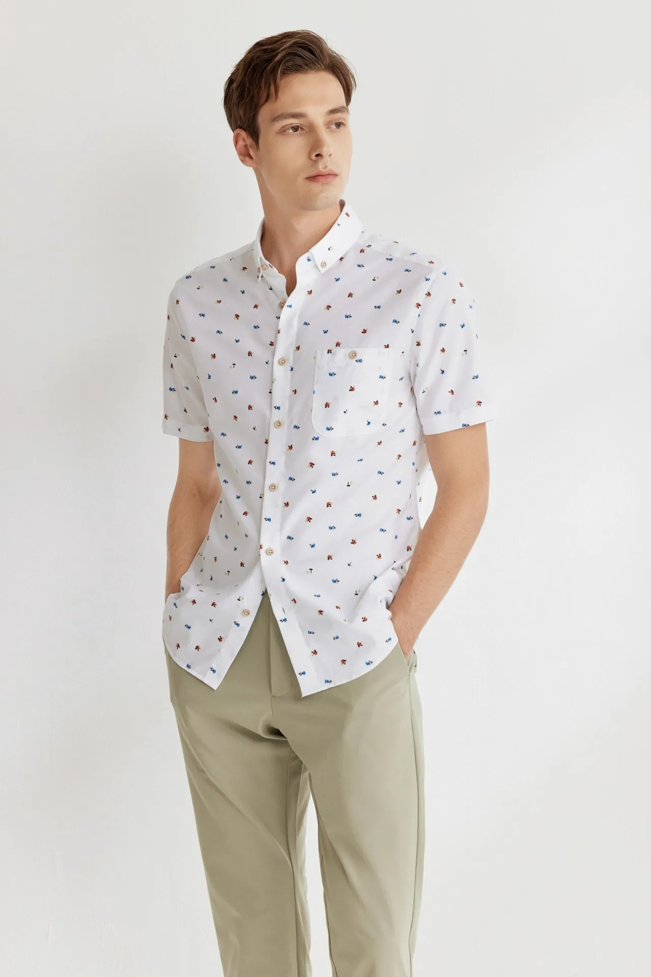 Small Palm Tree Print Casual Shirt in Smart Fit