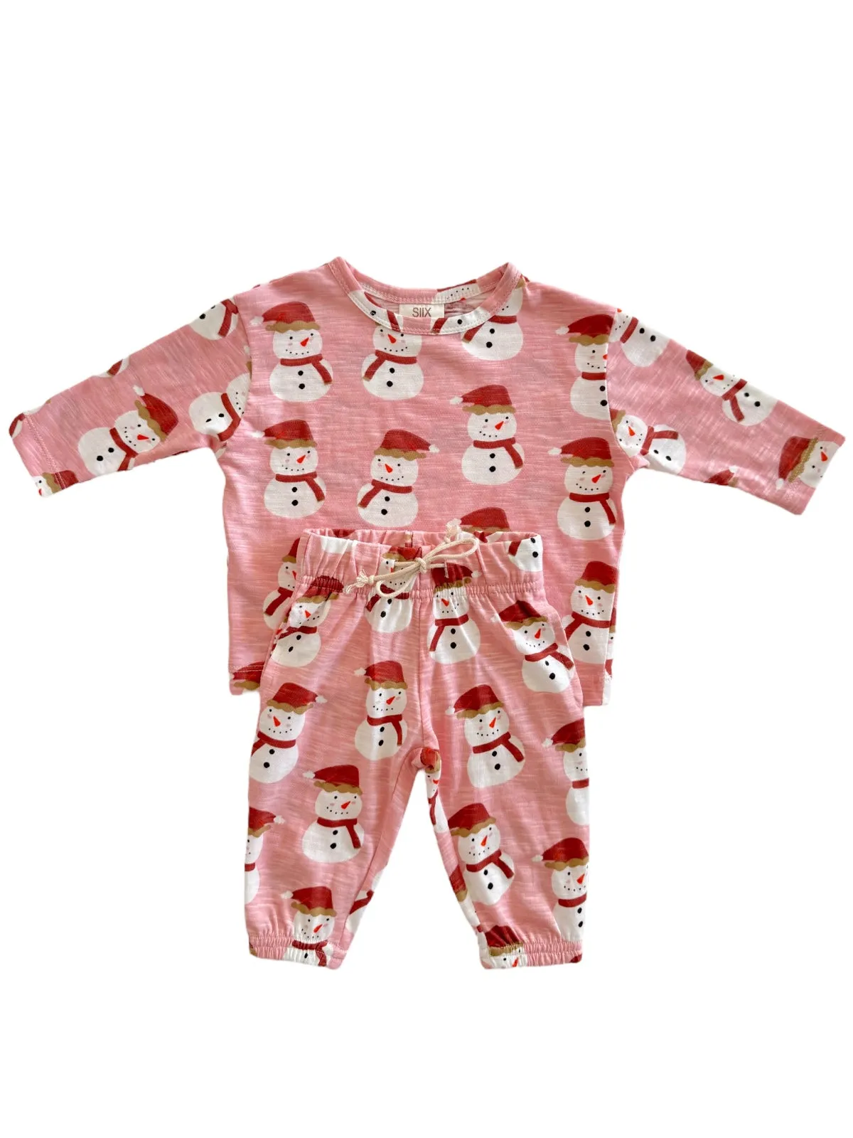 Snowman Pink / Organic Long Sleeve Tee & Pant Set