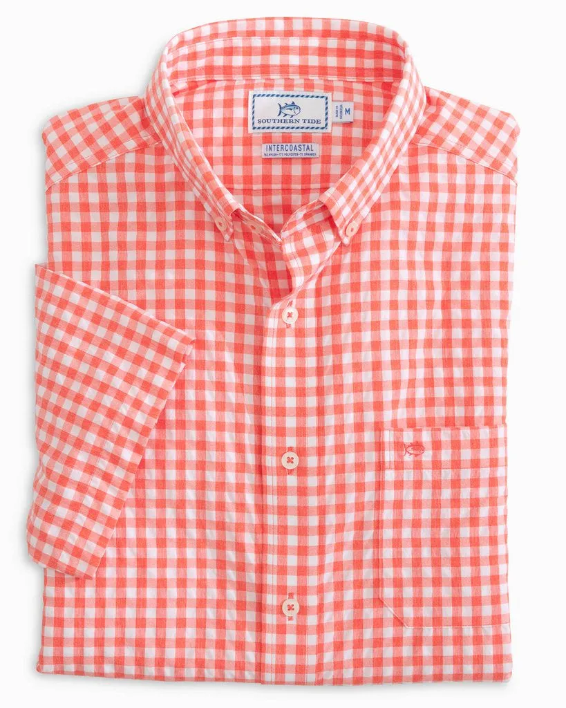 Southern Tide Men's Tropical Mist Gingham SS  Intercoastal Sport Shirt/ Crustacean