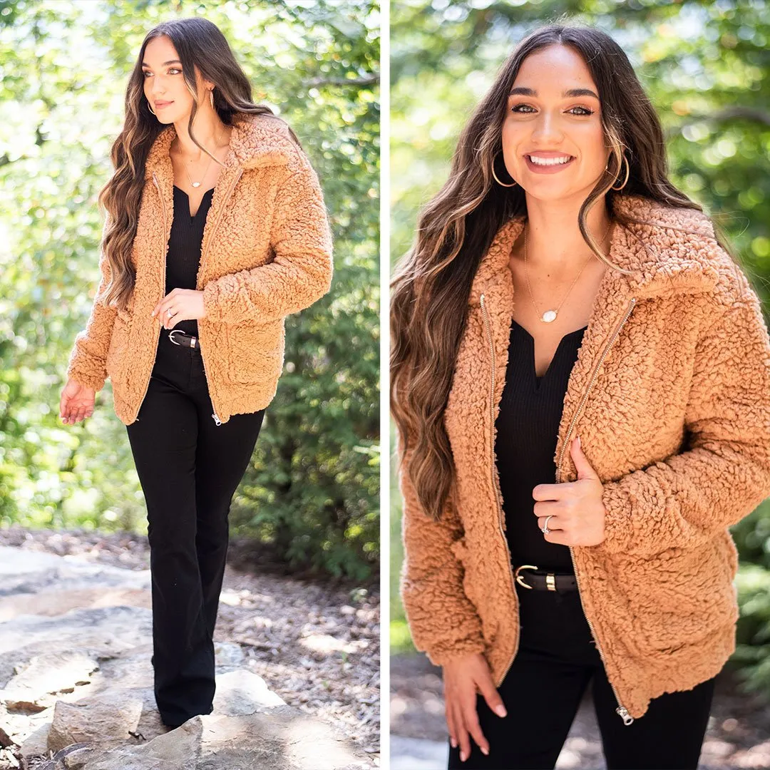 Such A Diva Camel Brown Teddy Jacket