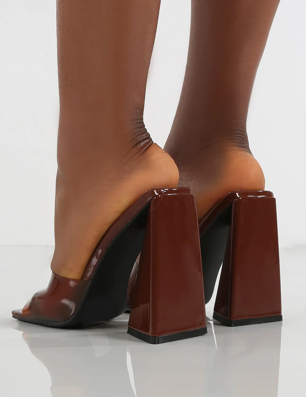 Tammi Chocolate Square Toe Pyramid Heeled Mule