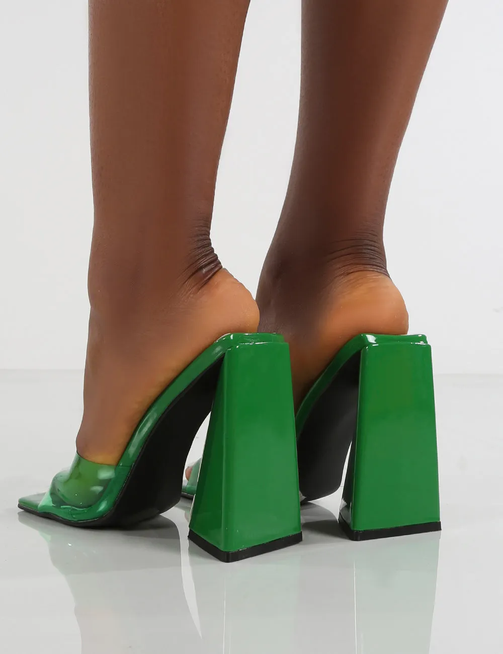 Tammi Green Square Toe Pyramid Heeled Mule