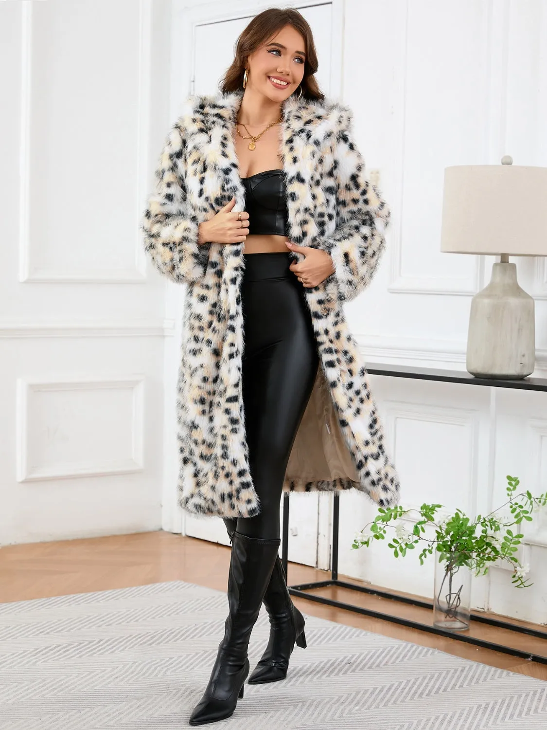 That Girl Thermal Leopard Faux Fur Hooded Outerwear