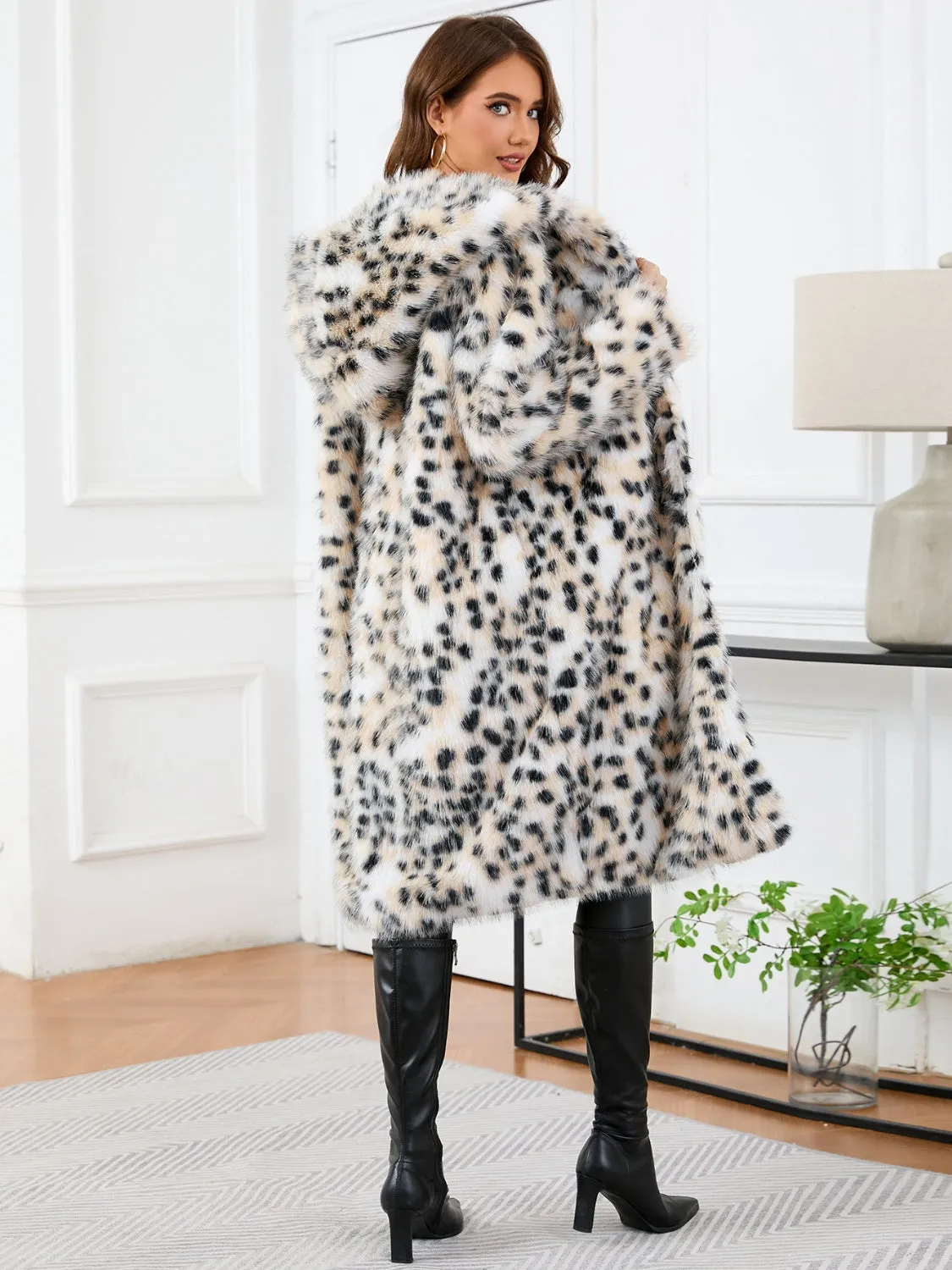 That Girl Thermal Leopard Faux Fur Hooded Outerwear