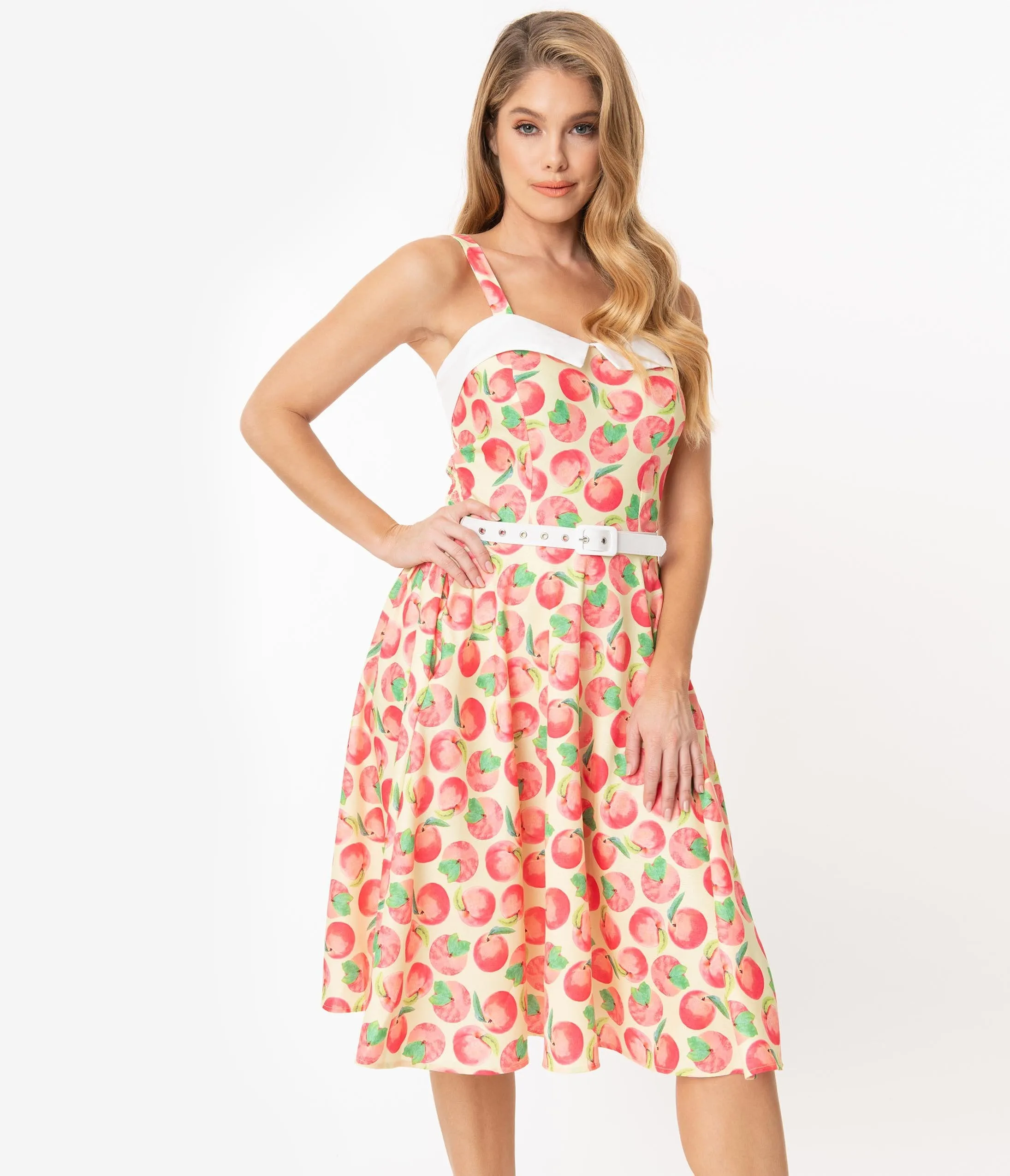 Unique Vintage Peaches & Cream Print Rachel Swing Dress