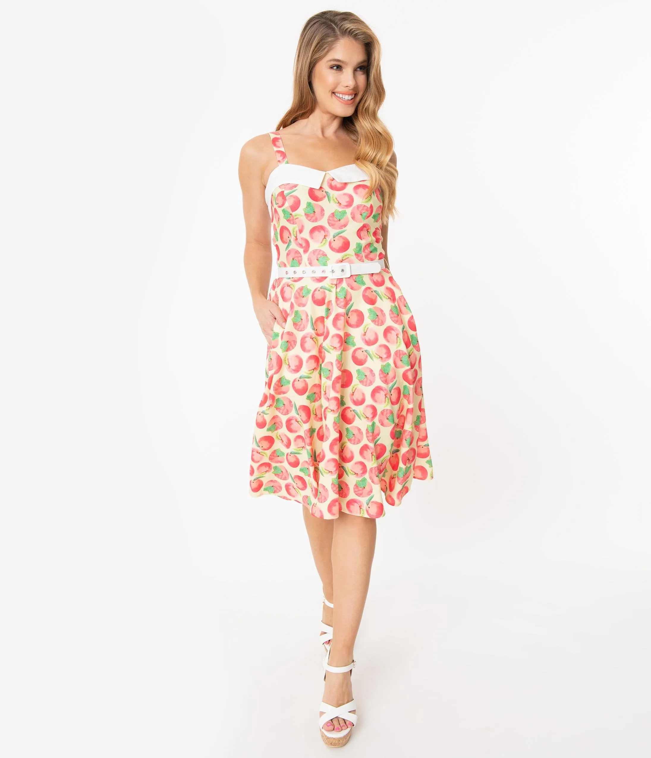 Unique Vintage Peaches & Cream Print Rachel Swing Dress