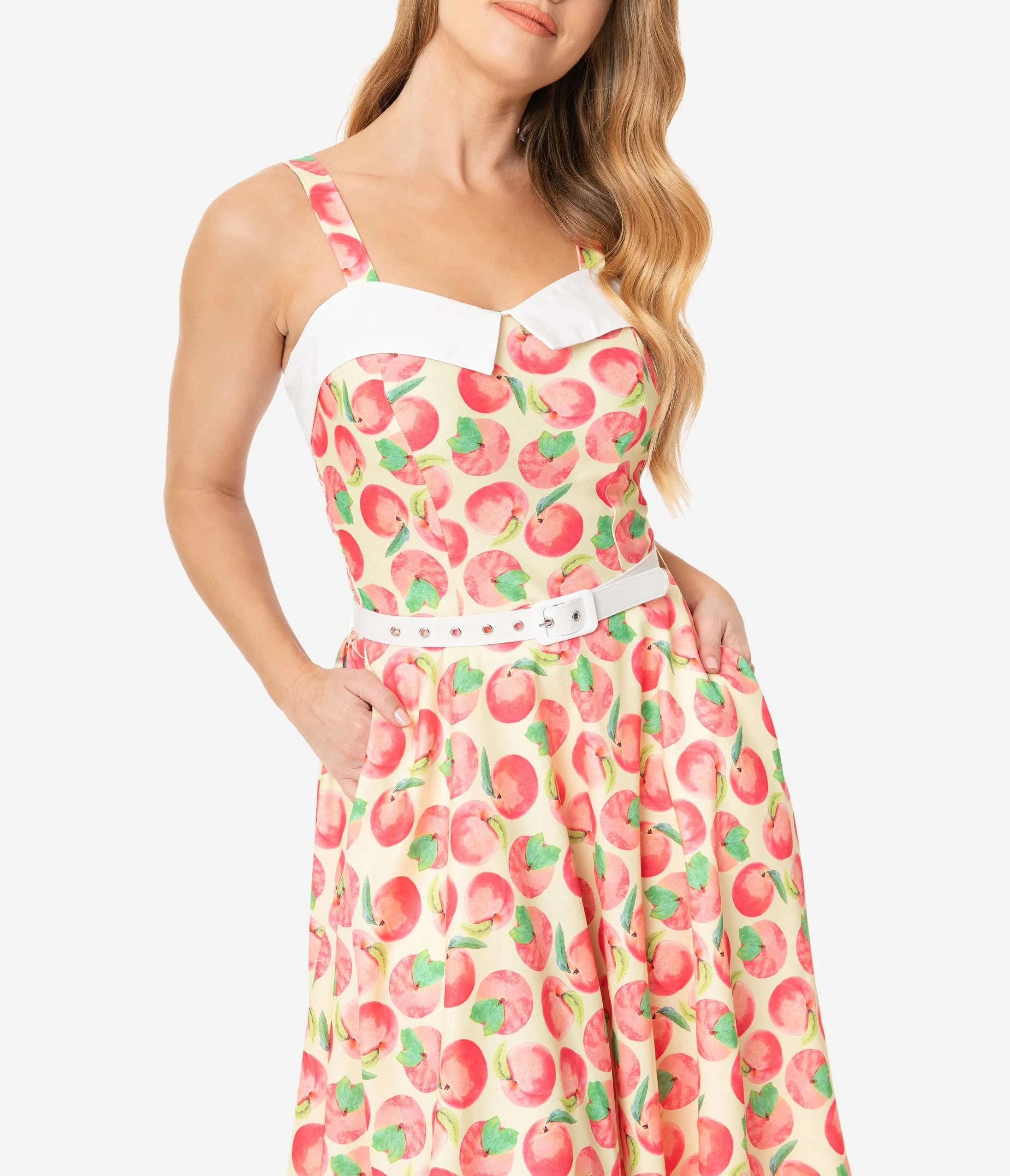 Unique Vintage Peaches & Cream Print Rachel Swing Dress