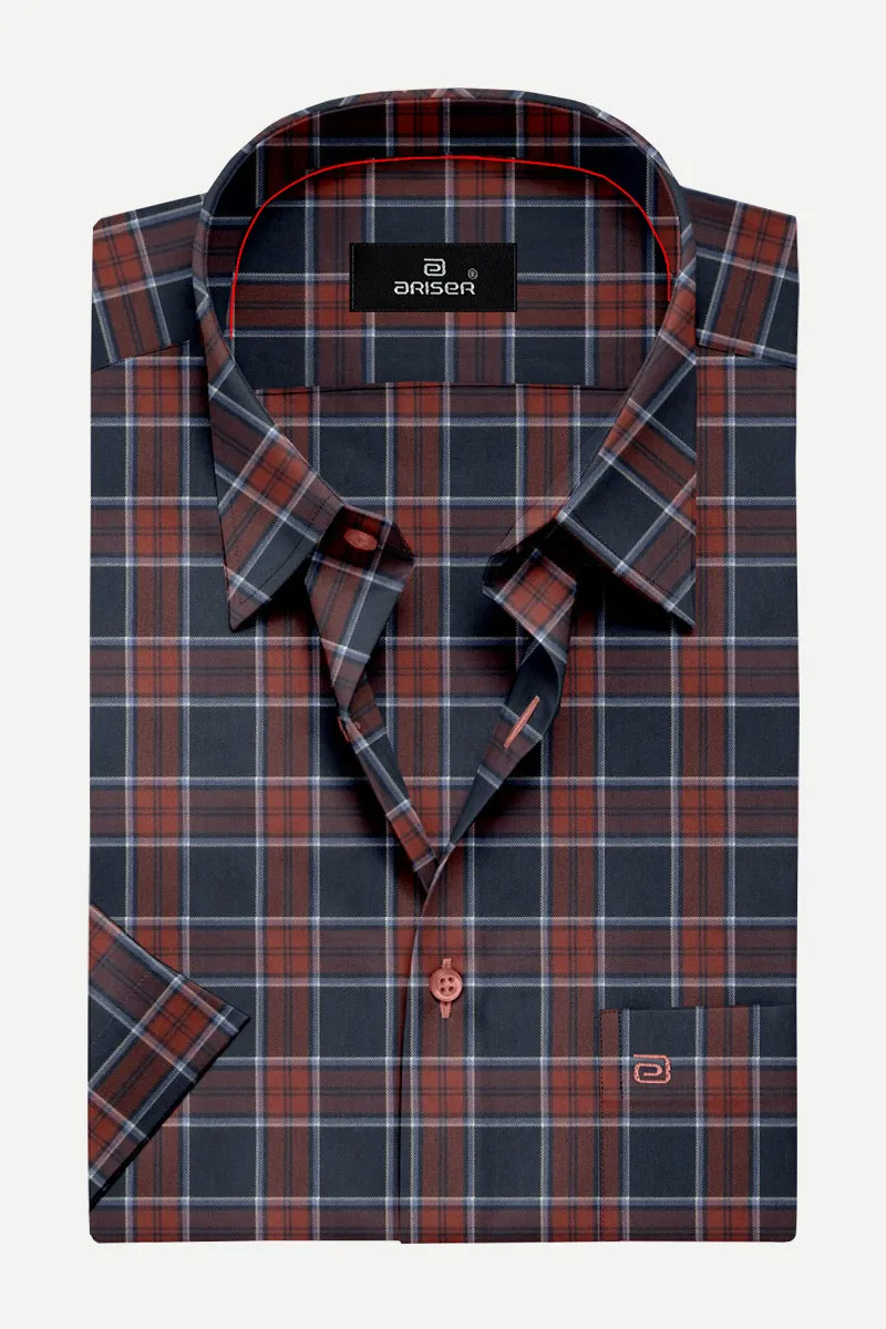 Vegas - Brown With Navy Blue Checked Shirts For Mens | Ariser