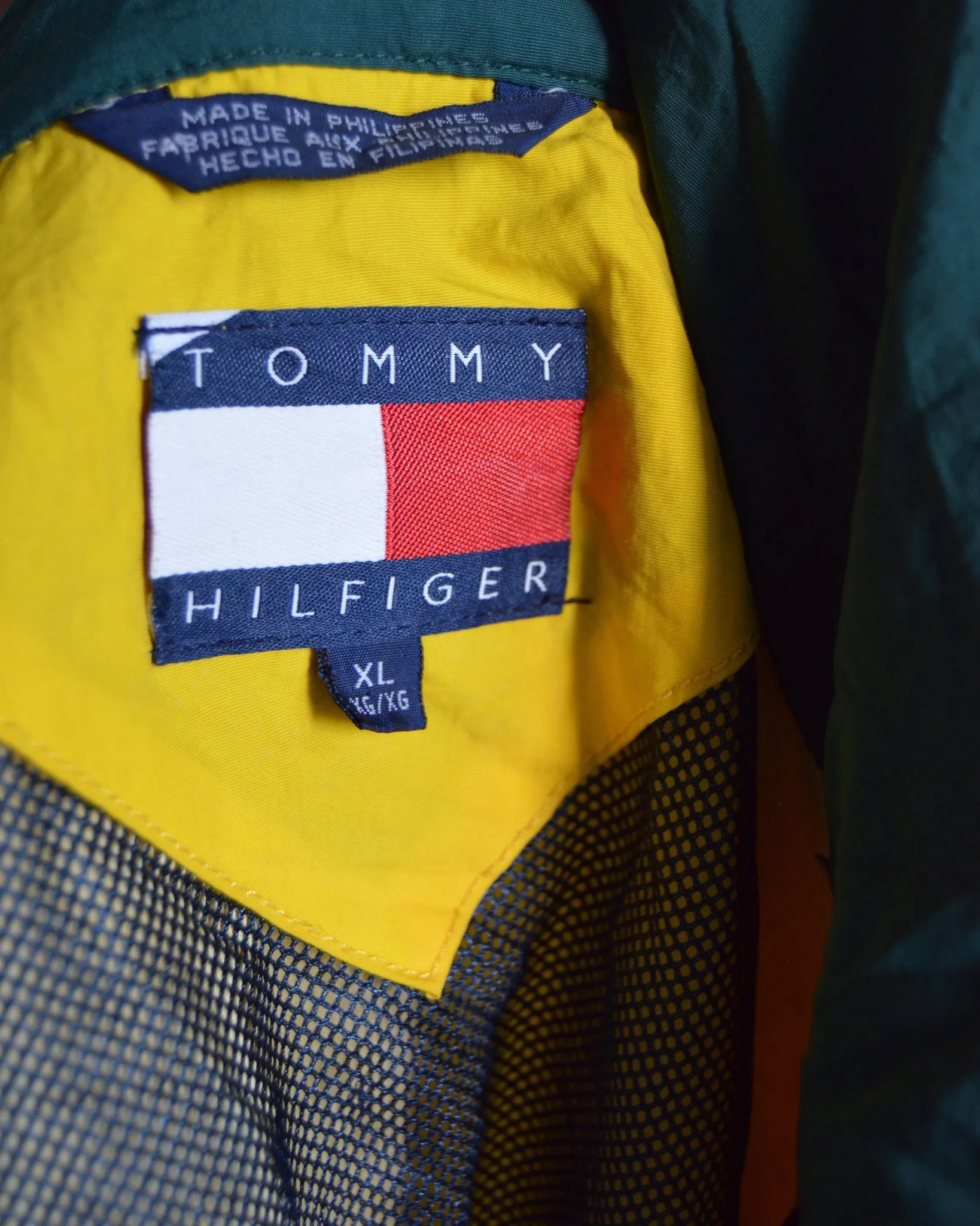 Vintage Classic Yellow Tommy Hilfiger Hooded Windbreaker Jacket sz XL