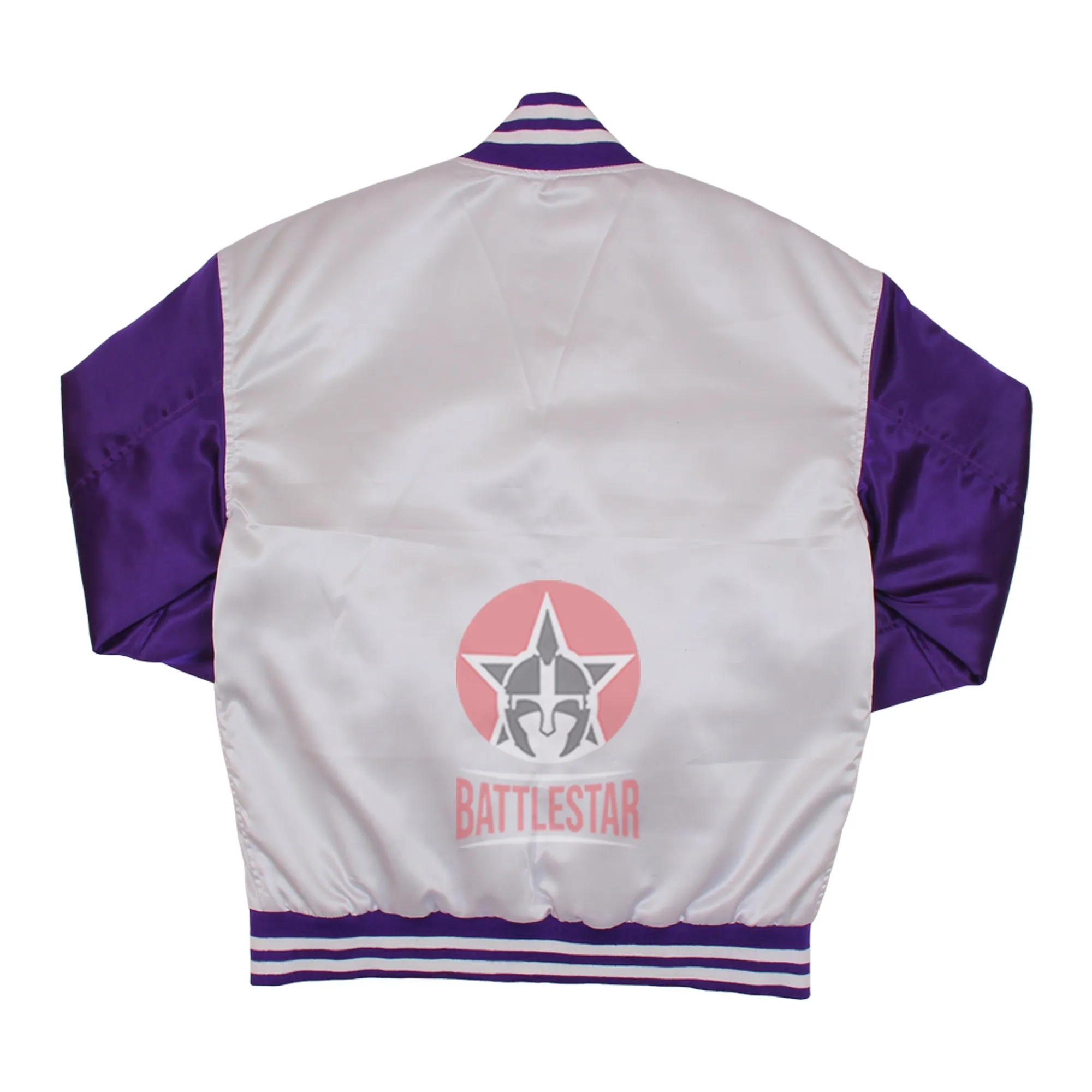 White Purple Satin Varsity Baseball Jacket